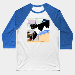 Cute Tuxedo Cat up high. You cant get me Copyright by TeAnne Baseball T-Shirt